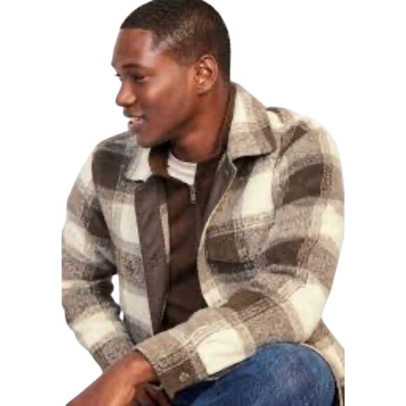 Old Navy Mens Brown Plaid Shacket Size XXL Full Button Front 4 Pocket Wool - Picture 5 of 16